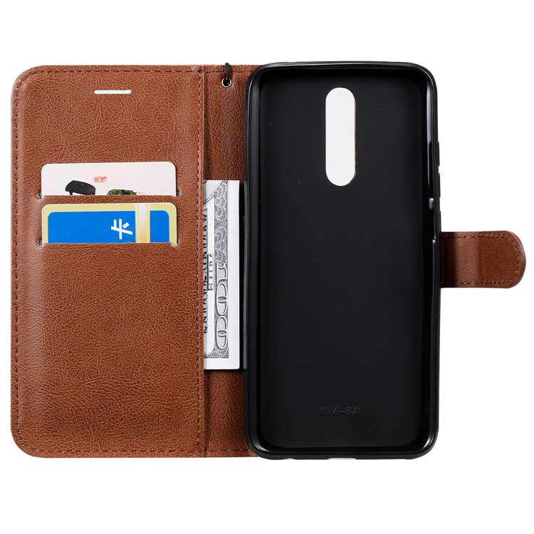 Pure Color Wallet Leather Shell Casing for Xiaomi Redmi 8 - Brown-4