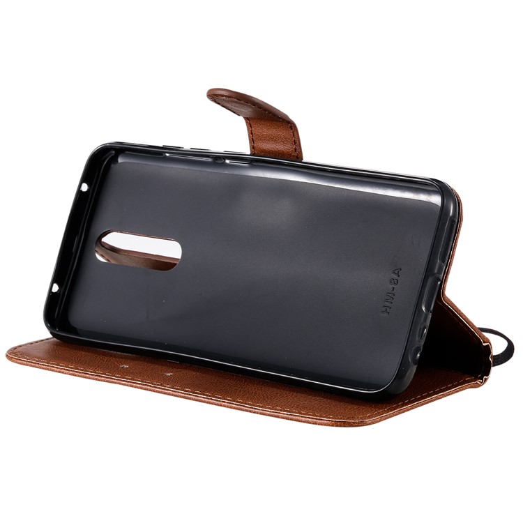 Pure Color Wallet Leather Shell Casing for Xiaomi Redmi 8 - Brown-7
