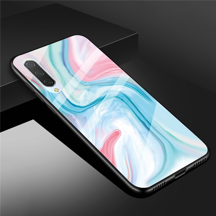 Textura De Mármore De Vidro Temperado Para Trás + Shell Híbrido TPU Para Xiaomi Mi Cc9e / Mi A3 - Estilo Um-1