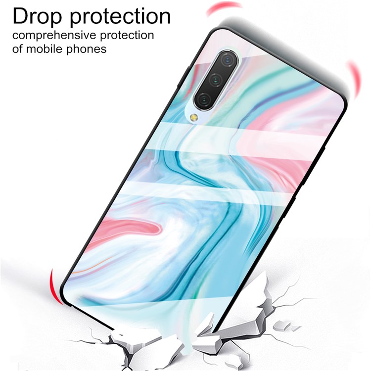 Textura De Mármore De Vidro Temperado Para Trás + Shell Híbrido TPU Para Xiaomi Mi Cc9e / Mi A3 - Estilo Um-3