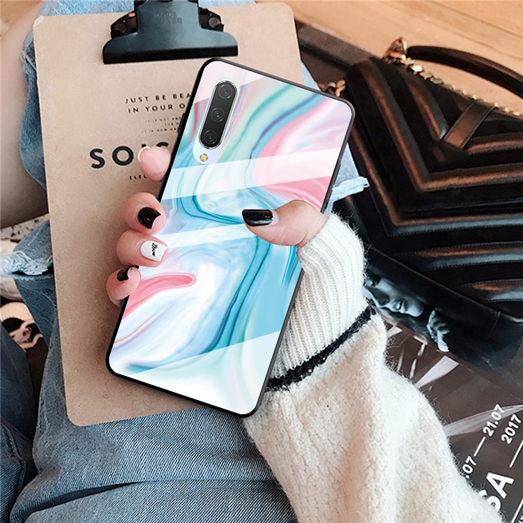 Textura De Mármore De Vidro Temperado Para Trás + Shell Híbrido TPU Para Xiaomi Mi Cc9e / Mi A3 - Estilo Um-4