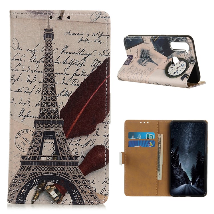 Pattern Printing PU Leather Wallet Stand Phone Cover for Xiaomi Redmi Note 8T - Eiffel Tower and Letters-1