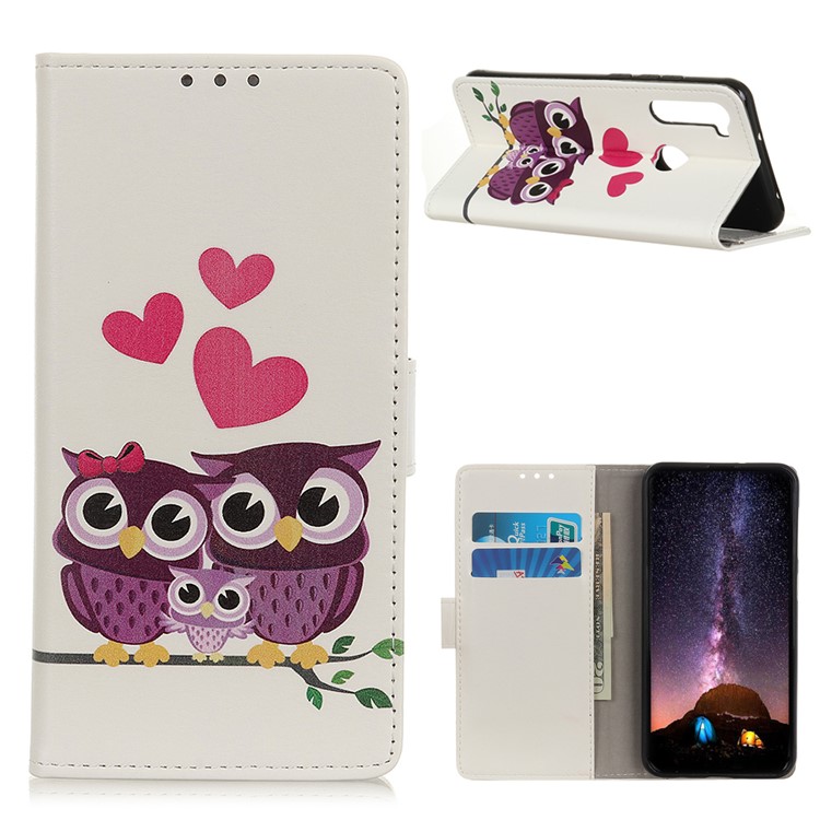 Pattern Printing Flip Leather Wallet Stand Phone Case for Xiaomi Redmi Note 8T - Couple Owls-1