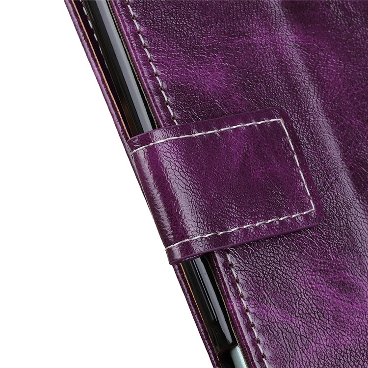 Crazy Horse Skin Cool Leather Wallet Stand Case for Xiaomi Redmi Note 8T - Purple-5