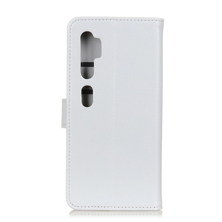 Soft Litchi Grain Leather Cover Shell with Wallet Stand for Xiaomi Mi Note 10/Note 10 Pro/Mi CC9 Pro - White-10