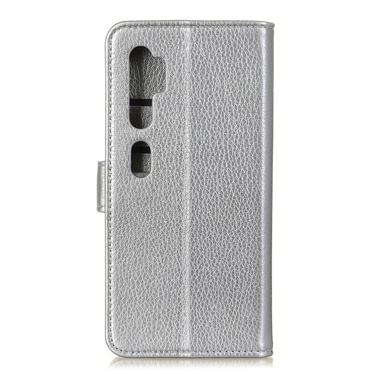 Soft Litchi Grain Leather Cover Shell with Wallet Stand for Xiaomi Mi Note 10/Note 10 Pro/Mi CC9 Pro - Silver-10