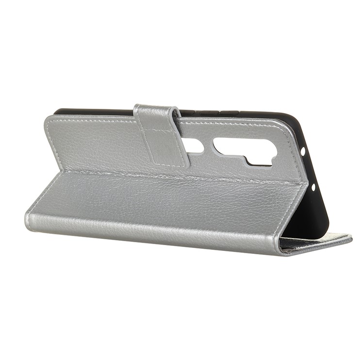 Soft Litchi Grain Leather Cover Shell with Wallet Stand for Xiaomi Mi Note 10/Note 10 Pro/Mi CC9 Pro - Silver-11