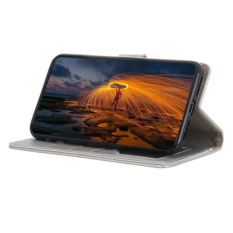 Soft Litchi Grain Leather Cover Shell with Wallet Stand for Xiaomi Mi Note 10/Note 10 Pro/Mi CC9 Pro - Silver-8