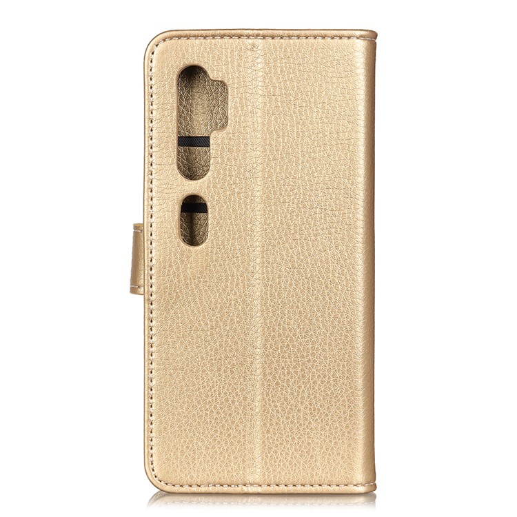 Soft Litchi Grain Leather Cover Shell with Wallet Stand for Xiaomi Mi Note 10/Note 10 Pro/Mi CC9 Pro - Gold-10