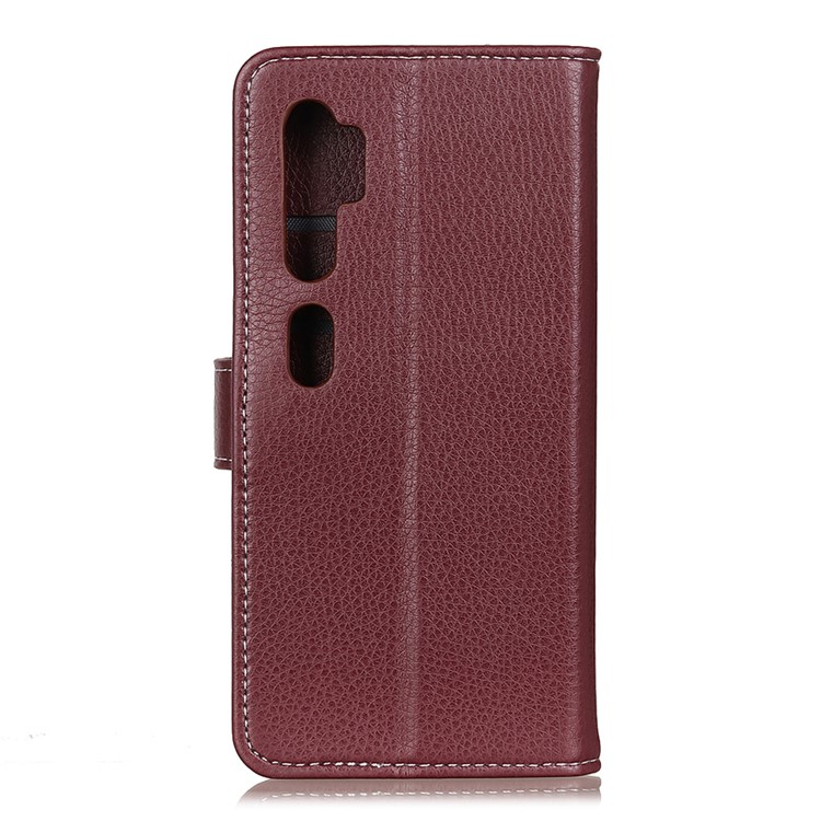 Soft Litchi Grain Leather Cover Shell with Wallet Stand for Xiaomi Mi Note 10/Note 10 Pro/Mi CC9 Pro - Brown-11