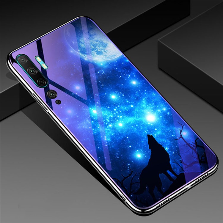 Plated TPU Frame+Blue-ray Tempered Glass+PC Back Combo Shell for Xiaomi Mi CC9 Pro - Starry Sky and Wolf-1