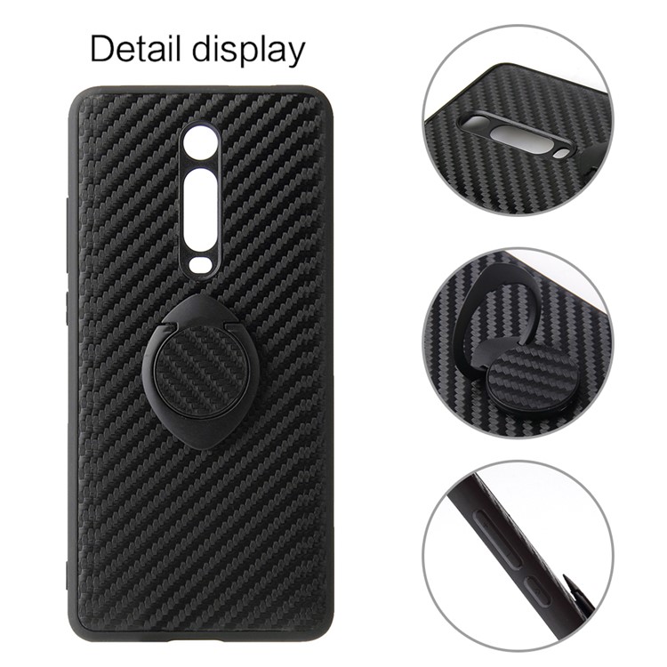 For Xiaomi Redmi K20 / Mi 9T / K20 Pro / Mi 9T Pro PU Leather+TPU with Kickstand Cover - Black Carbon Fiber Texture-4