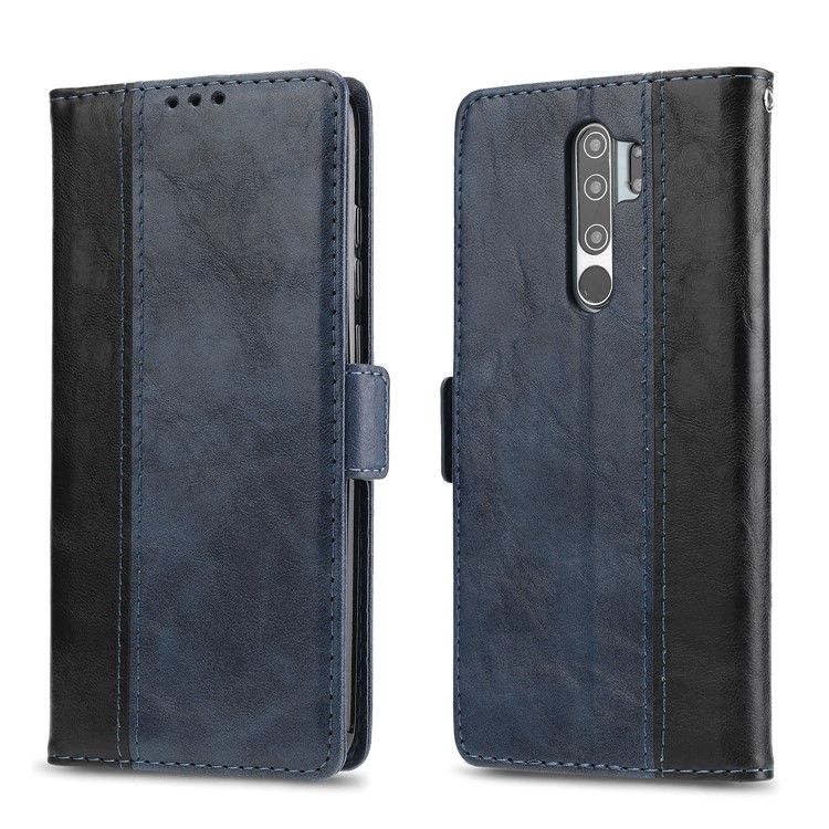 Bi-color Leather Shell Casing with Stand for Xiaomi Redmi Note 8 Pro - Blue-1