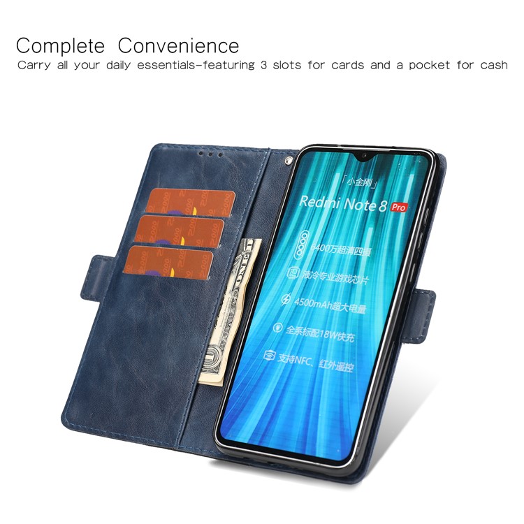 Bi-color Leather Shell Casing with Stand for Xiaomi Redmi Note 8 Pro - Blue-2