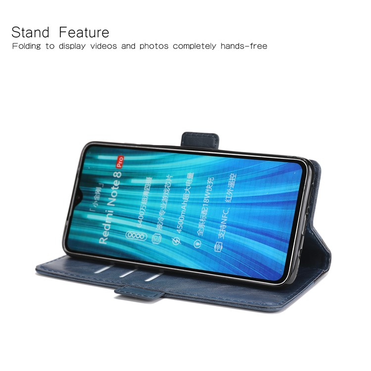 Bi-color Leather Shell Casing with Stand for Xiaomi Redmi Note 8 Pro - Blue-4