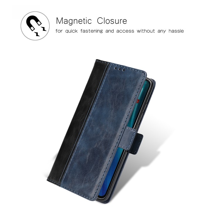 Bi-color Leather Shell Casing with Stand for Xiaomi Redmi Note 8 Pro - Blue-6