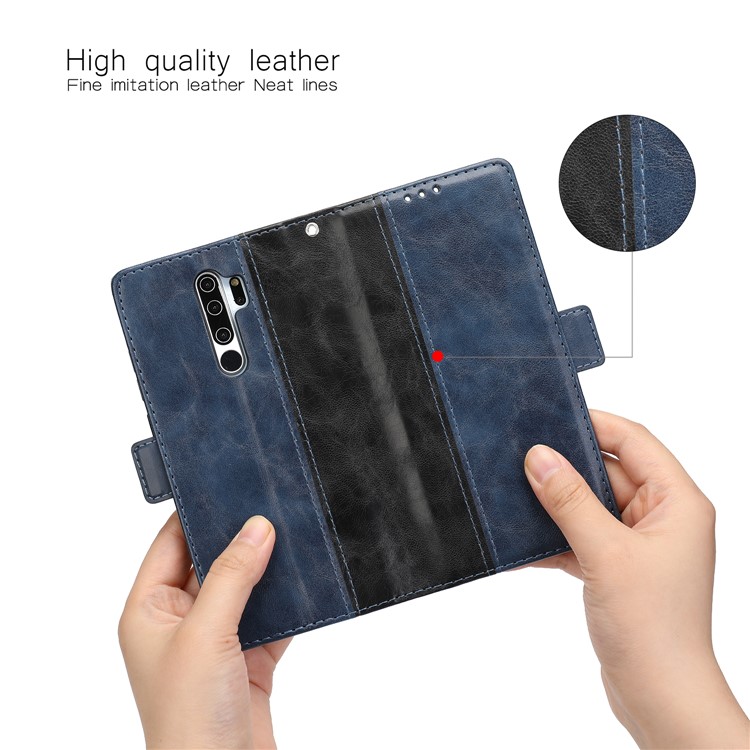 Bi-color Leather Shell Casing with Stand for Xiaomi Redmi Note 8 Pro - Blue-7