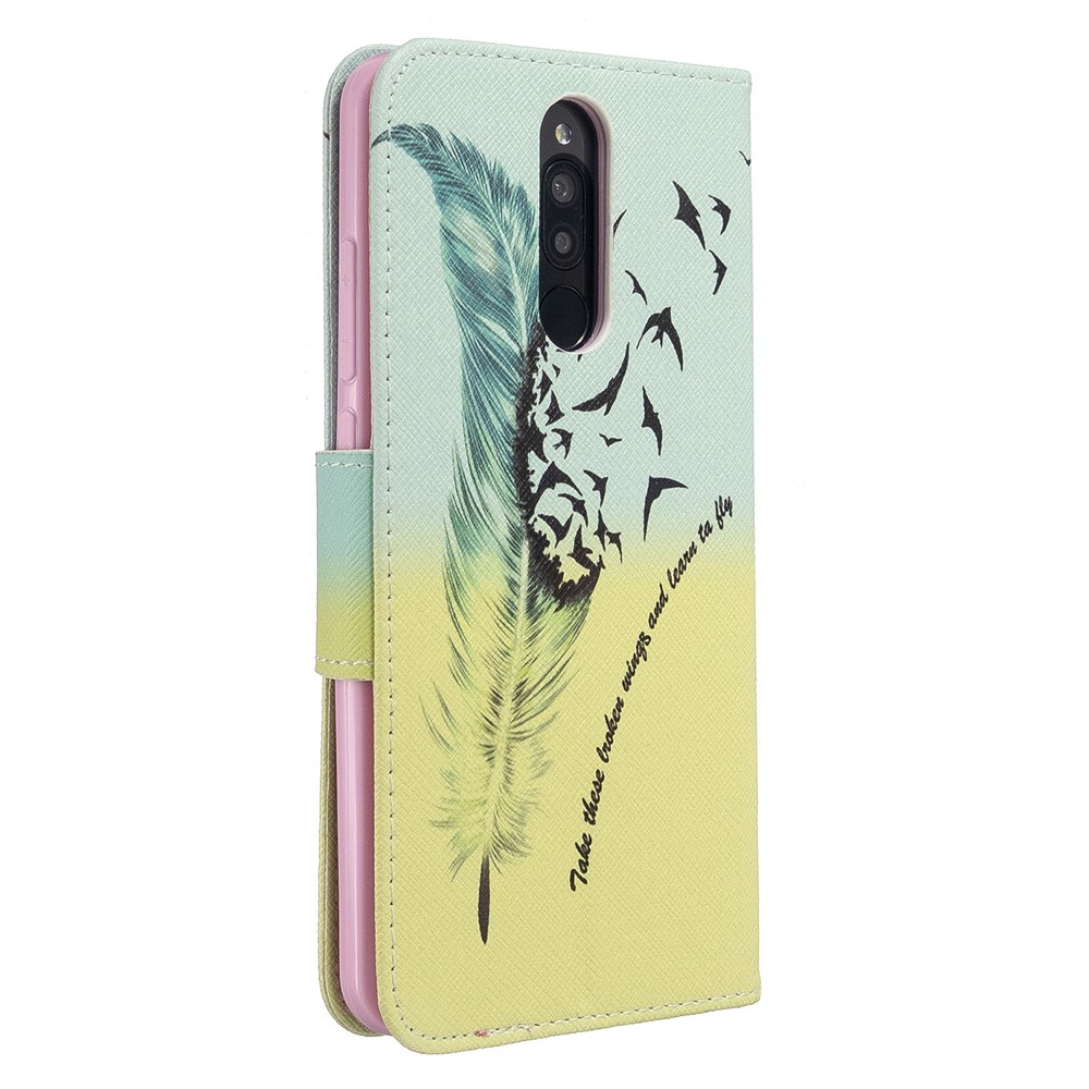 Pattern Printing Wallet Flip Leather Phone Case for Xiaomi Redmi 8 - Feather-3