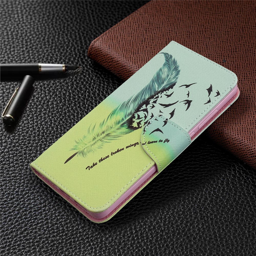 Pattern Printing Wallet Flip Leather Phone Case for Xiaomi Redmi 8 - Feather-7