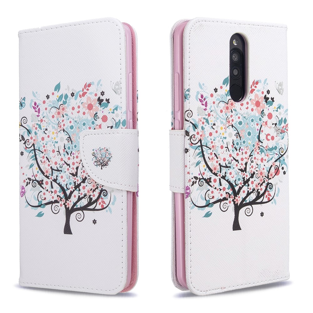 Pattern Printing Wallet Flip Leather Phone Case for Xiaomi Redmi 8 - Flower Tree-4