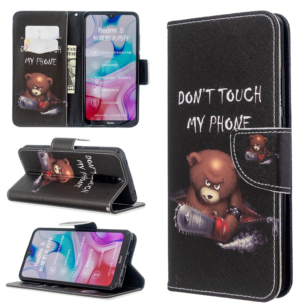 Pattern Printing Wallet Flip Leather Phone Case for Xiaomi Redmi 8 - Fierce Bear-1