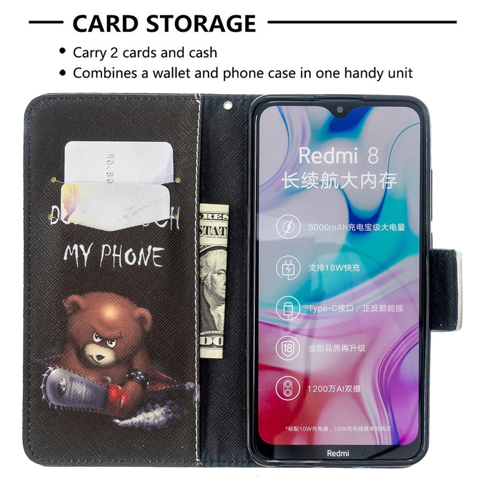 Pattern Printing Wallet Flip Leather Phone Case for Xiaomi Redmi 8 - Fierce Bear-6
