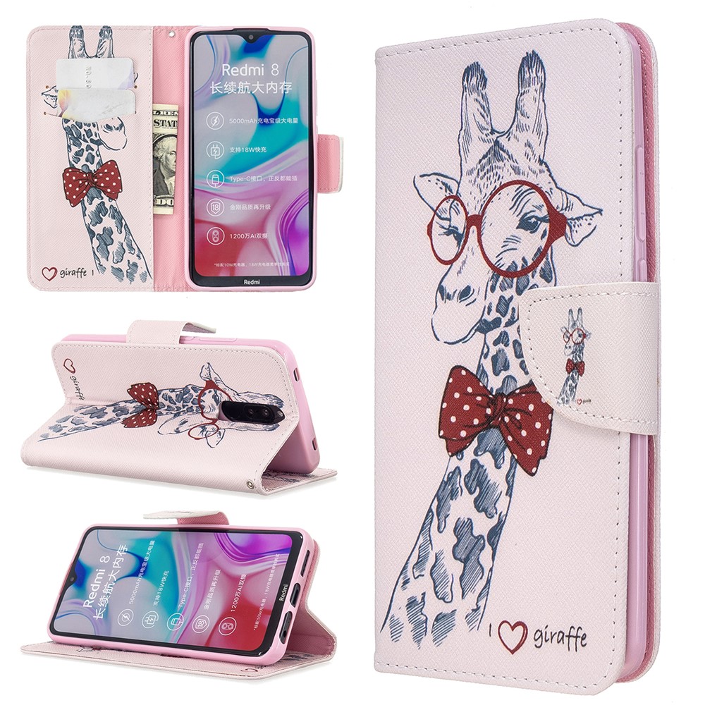 Impression En Cuir Flip Portefeuille Modèle Téléphone Cas Pour Xiaomi Redmi 8 - Girafe-1