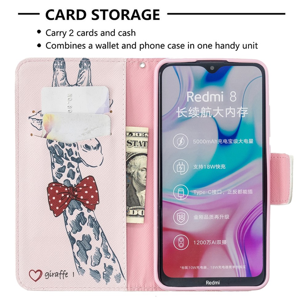 Impression En Cuir Flip Portefeuille Modèle Téléphone Cas Pour Xiaomi Redmi 8 - Girafe-6