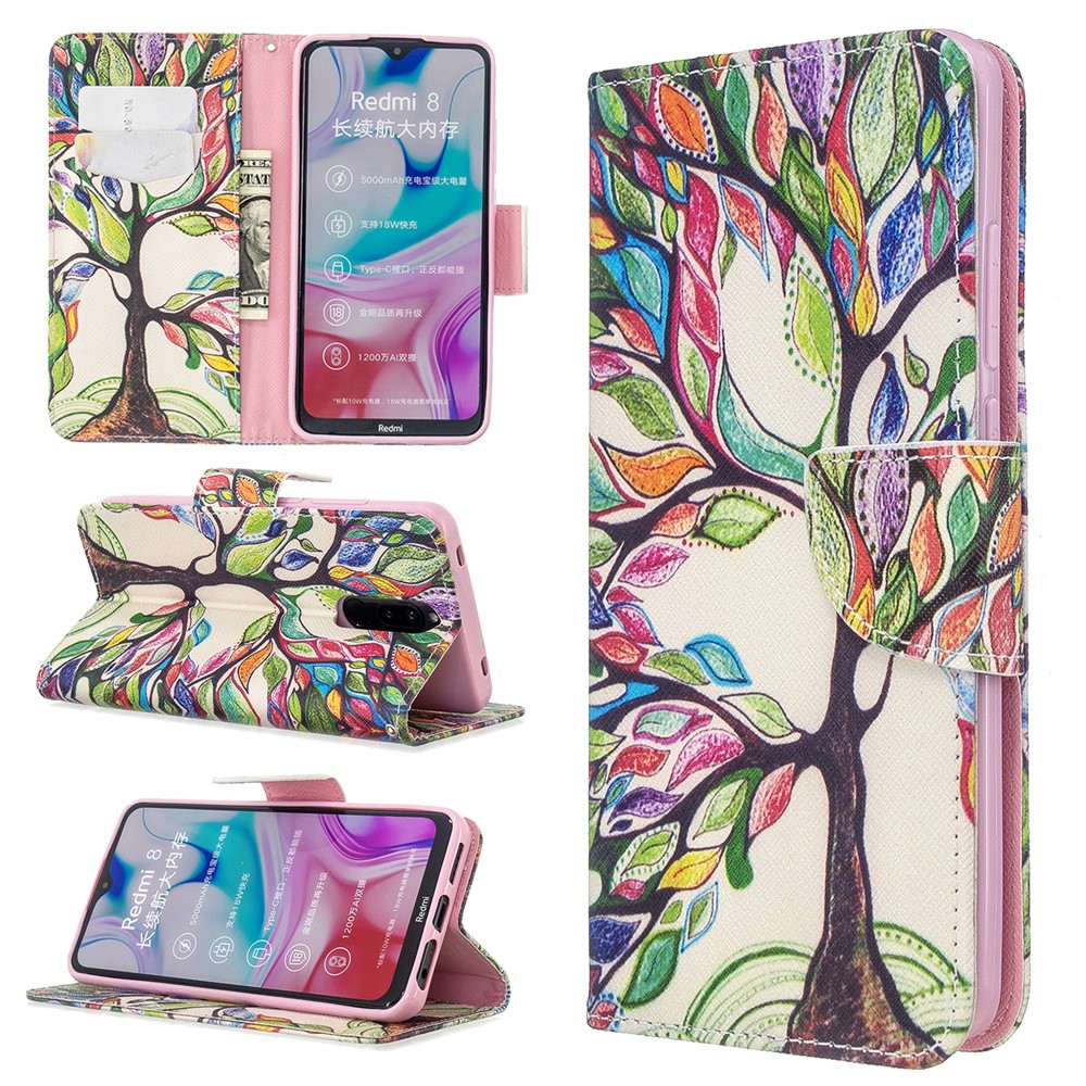 Pattern Printing Wallet Flip Leather Phone Case for Xiaomi Redmi 8 - Life Tree-1