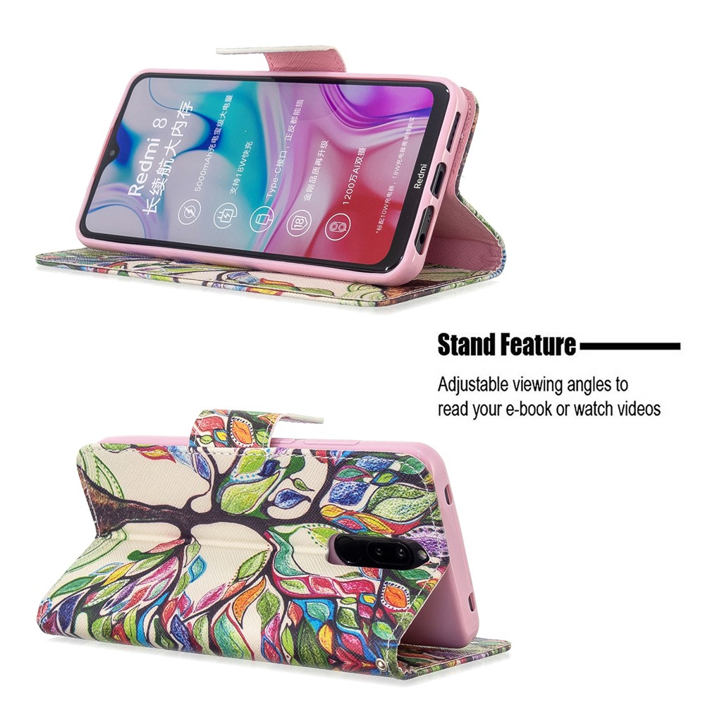 Pattern Printing Wallet Flip Leather Phone Case for Xiaomi Redmi 8 - Life Tree-5