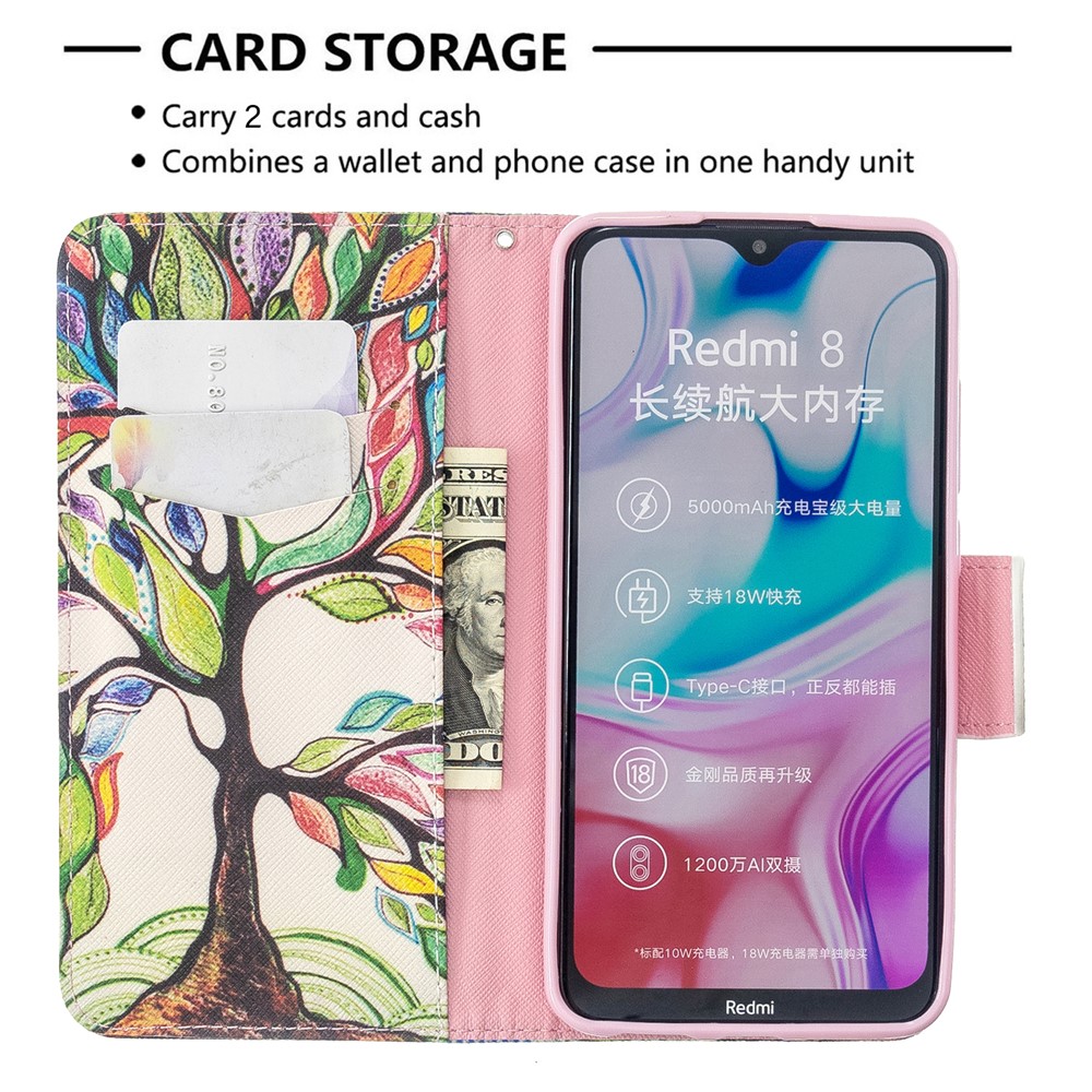 Pattern Printing Wallet Flip Leather Phone Case for Xiaomi Redmi 8 - Life Tree-6