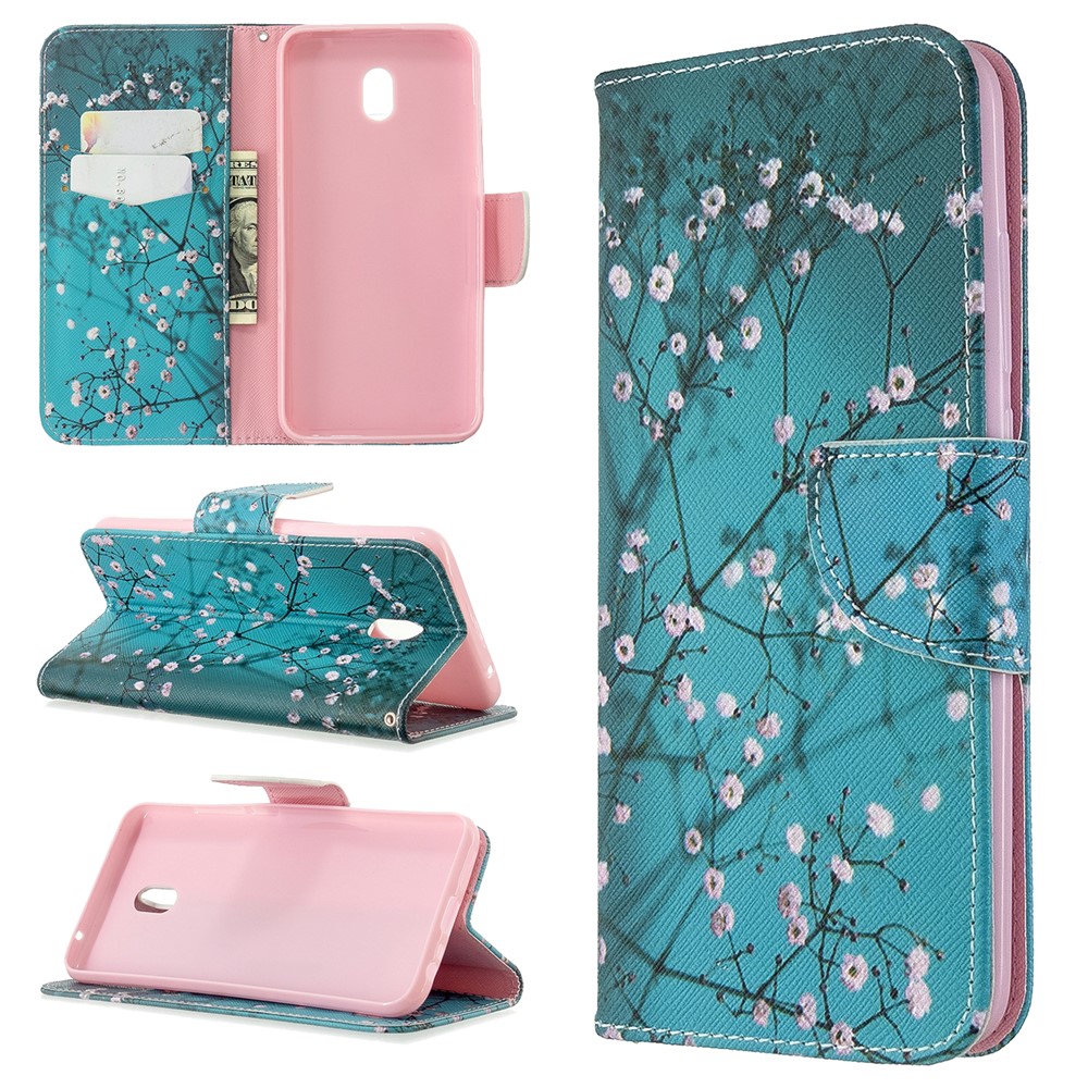 Pattern Printing Wallet Stand Leather Phone Cover for Xiaomi Redmi 8A - Flower-1