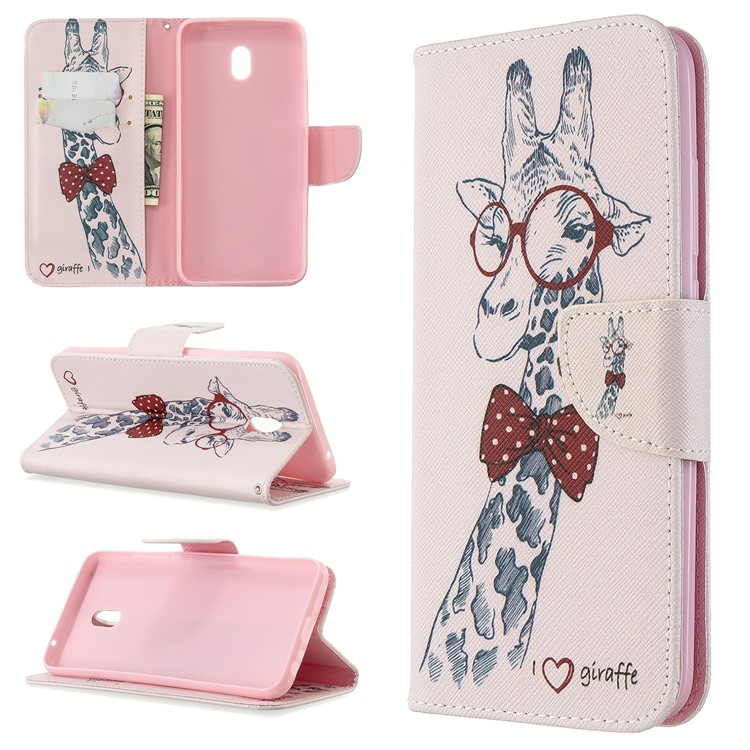 Pattern Printing Wallet Stand Leather Phone Cover for Xiaomi Redmi 8A - Giraffe-1