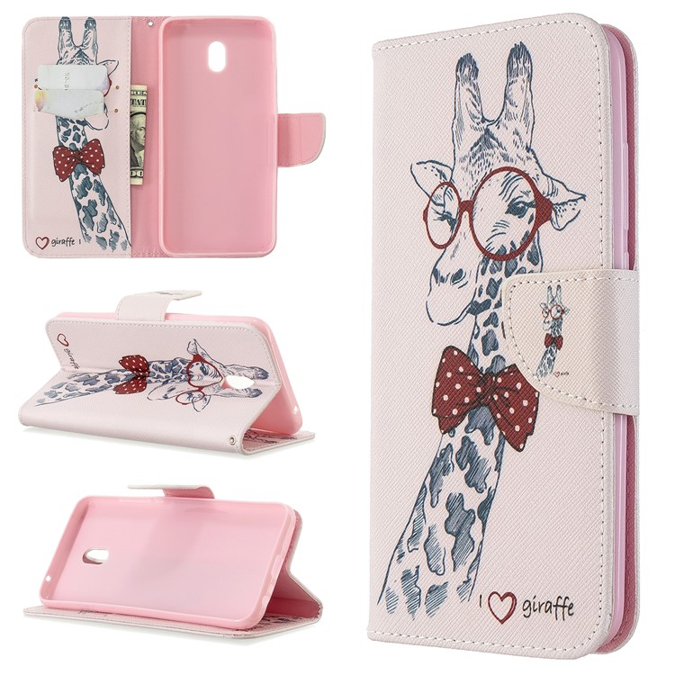 Pattern Printing Willet Stand Cover Telephone de Cuero Para Xiaomi Redmi 8a - Jirafa