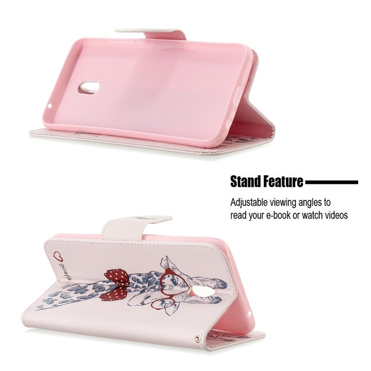 Pattern Printing Willet Stand Cover Telephone de Cuero Para Xiaomi Redmi 8a - Jirafa