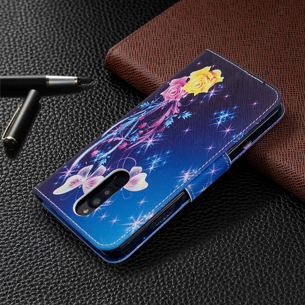 Pattern Imprenting Willet Stand Cubierta de Tapa Del Teléfono de Cuero Para Xiaomi Redmi 8 - Hermosas Mariposas