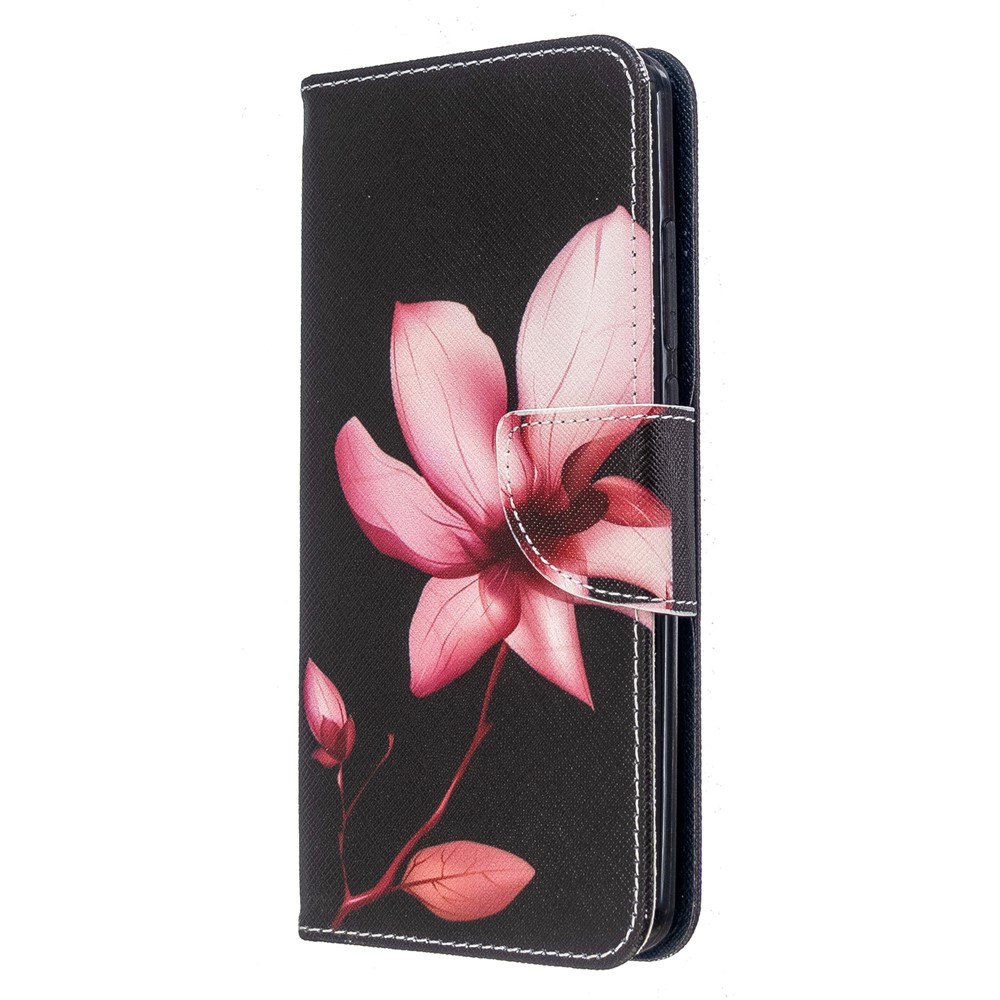 Motif D'impression de Portefeuille Support en Cuir Boîtier de Couverture de Téléphone Pour Xiaomi Redmi 8 - Fleur Rouge-2