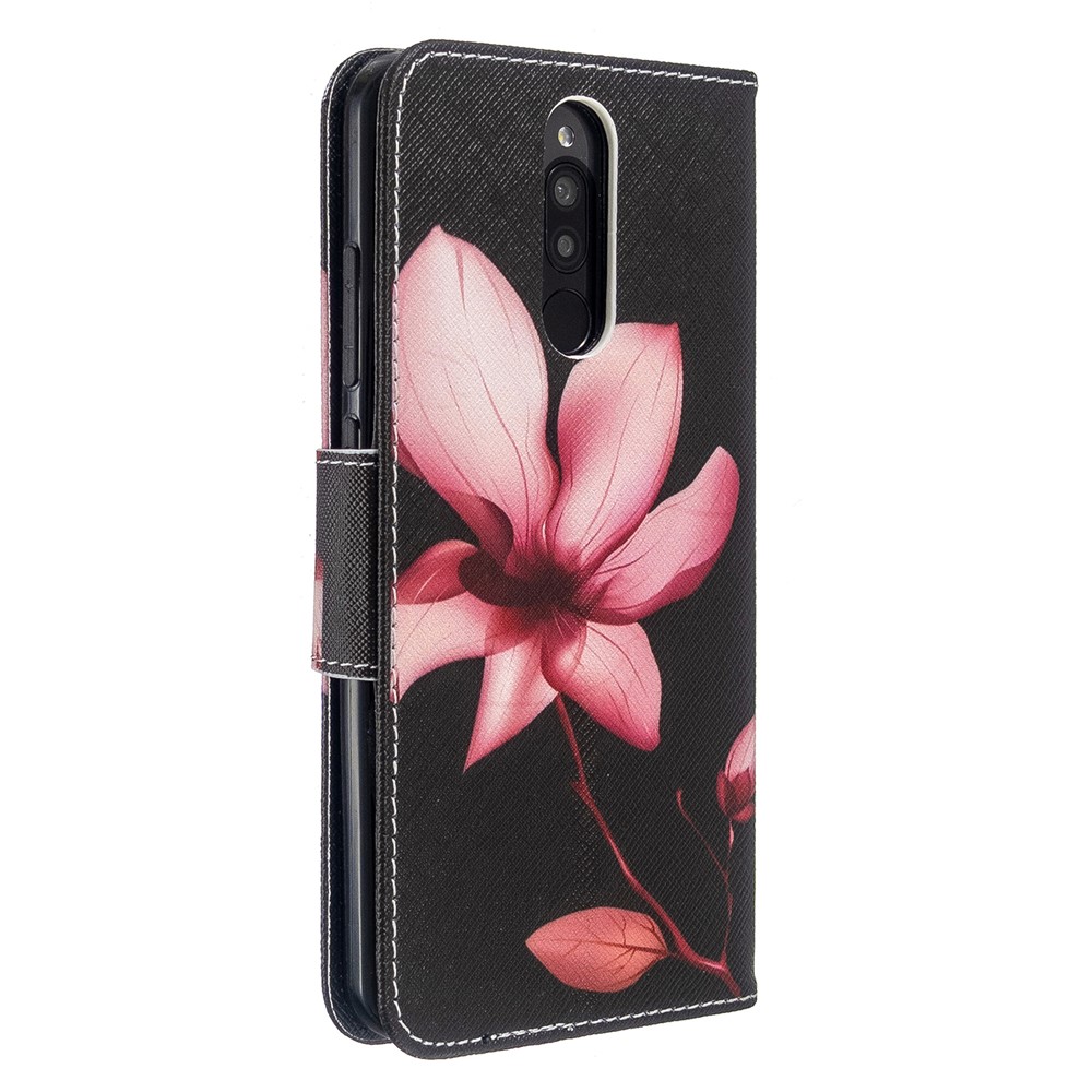 Motif D'impression de Portefeuille Support en Cuir Boîtier de Couverture de Téléphone Pour Xiaomi Redmi 8 - Fleur Rouge-3