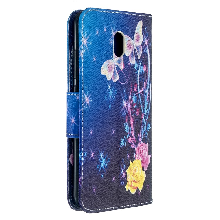 Debout Cas De Téléphone En Cuir Rabat Modèle D'impression Portefeuille Croix De Texture Pour Xiaomi Redmi 8A - Fleur Et Papillon-3