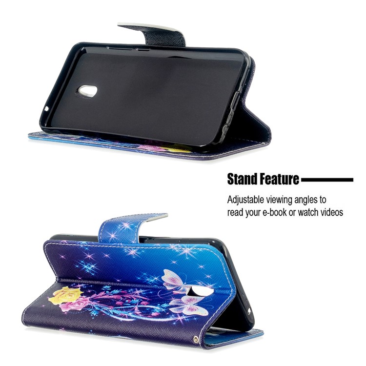 Debout Cas De Téléphone En Cuir Rabat Modèle D'impression Portefeuille Croix De Texture Pour Xiaomi Redmi 8A - Fleur Et Papillon-5