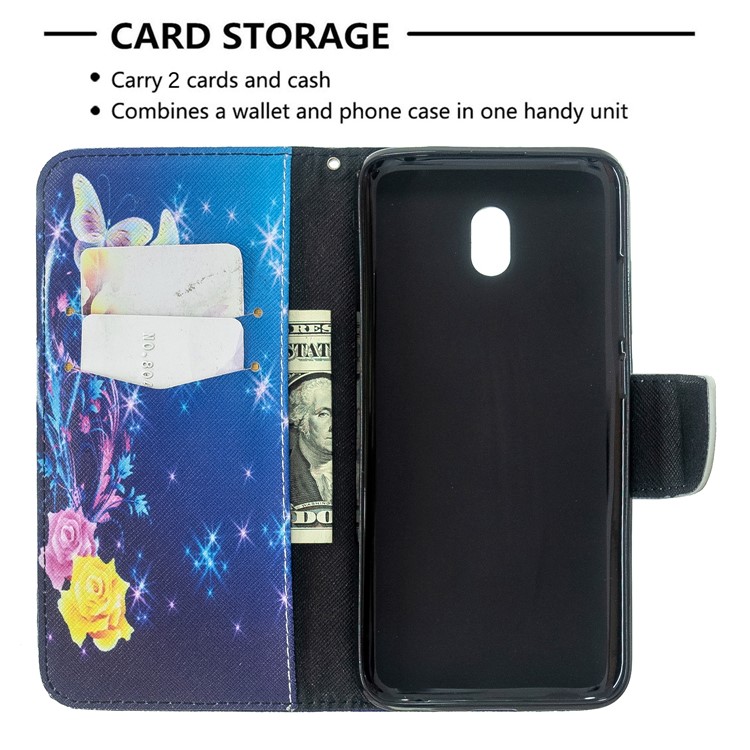Debout Cas De Téléphone En Cuir Rabat Modèle D'impression Portefeuille Croix De Texture Pour Xiaomi Redmi 8A - Fleur Et Papillon-6