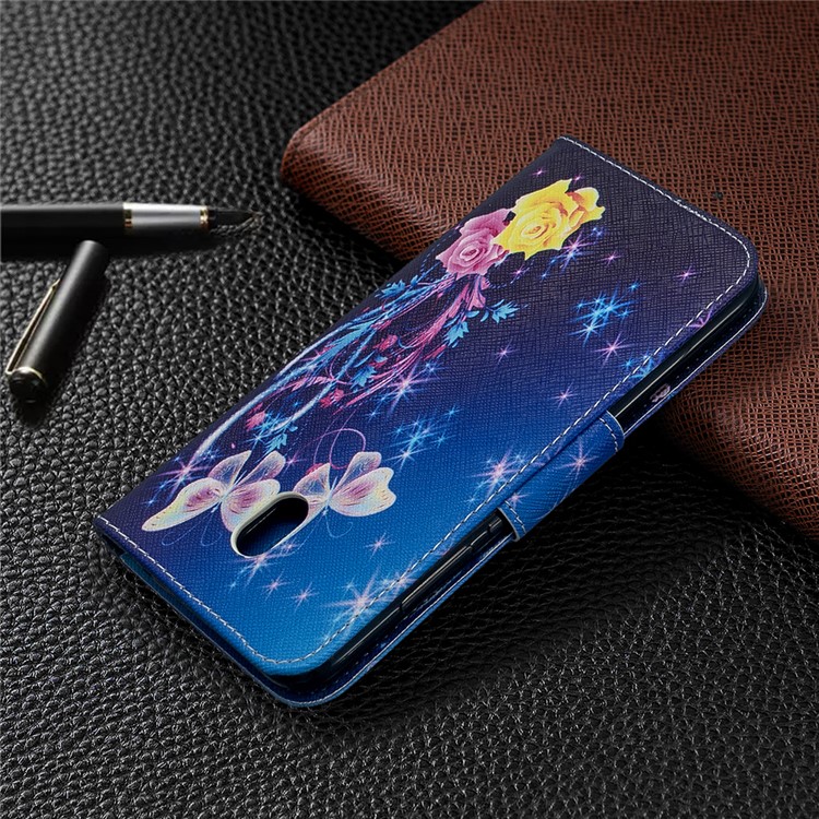 Debout Cas De Téléphone En Cuir Rabat Modèle D'impression Portefeuille Croix De Texture Pour Xiaomi Redmi 8A - Fleur Et Papillon-8