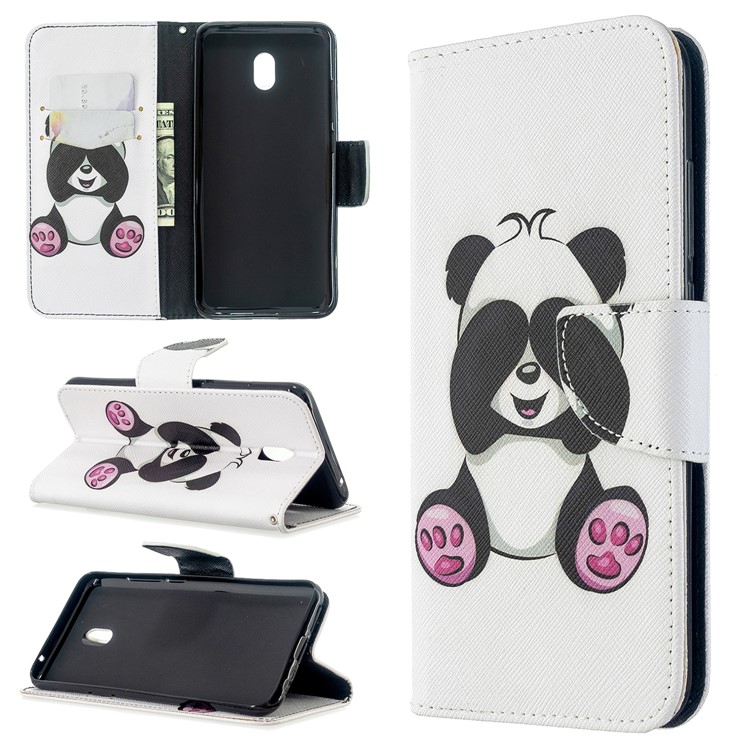 Patrón De La Impresión De La Cartera Textura Soporte Cruzado Caja Del Teléfono Del Cuero Del Tirón Para Xiaomi Redmi 8A - Panda Tímida-1
