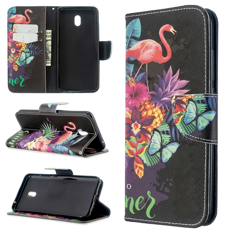 Pattern Printing Magnetic Leather Stand Case for Xiaomi Redmi 8A - Crane and Flowers-1