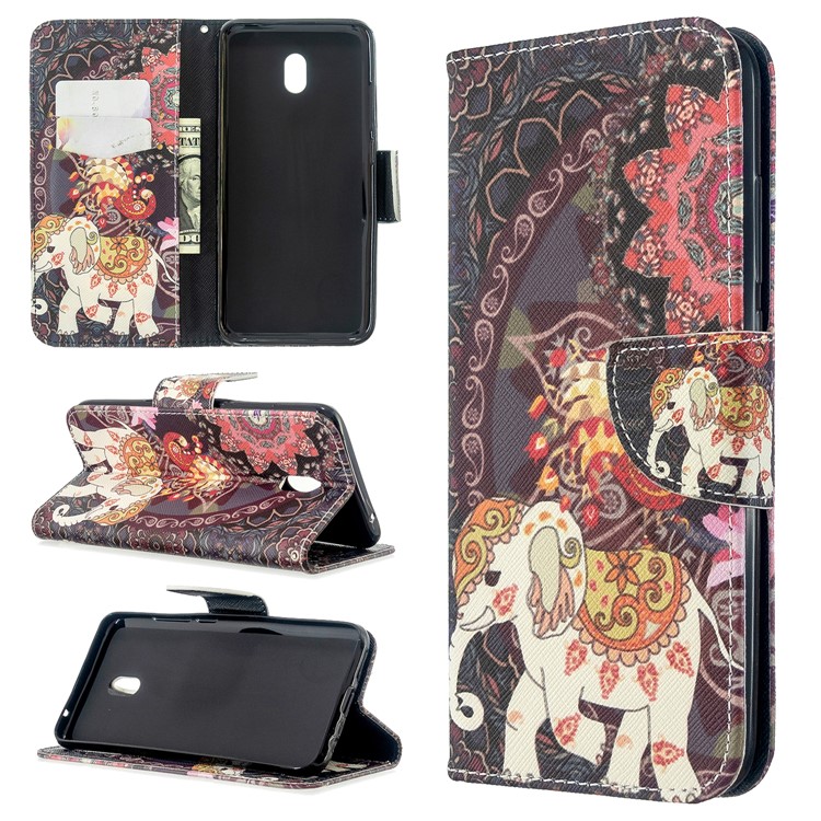 Pattern Printing Magnetic Leather Stand Case for Xiaomi Redmi 8A - Flower and Elephant-1