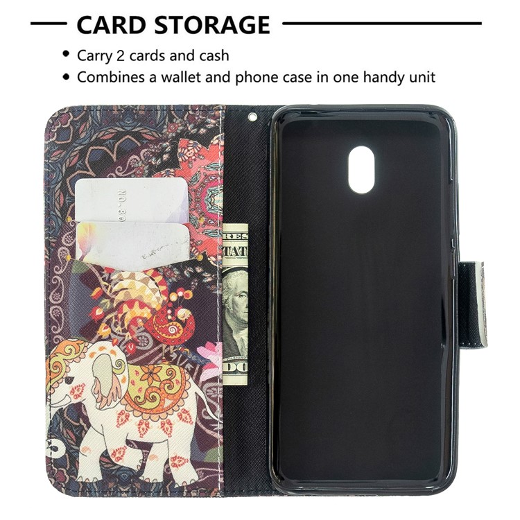 Pattern Printing Magnetic Leather Stand Case for Xiaomi Redmi 8A - Flower and Elephant-6