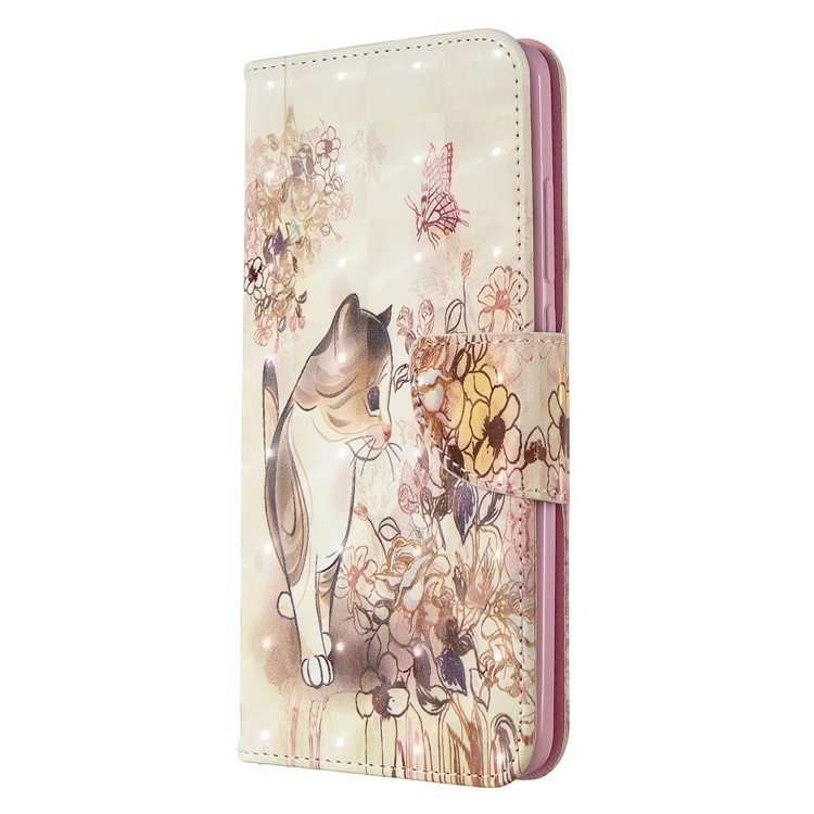 Pattern Printing Light Spot Decor Leather Case Stand Wallet Cover for Xiaomi Redmi 8 - Cat and Flowers-2