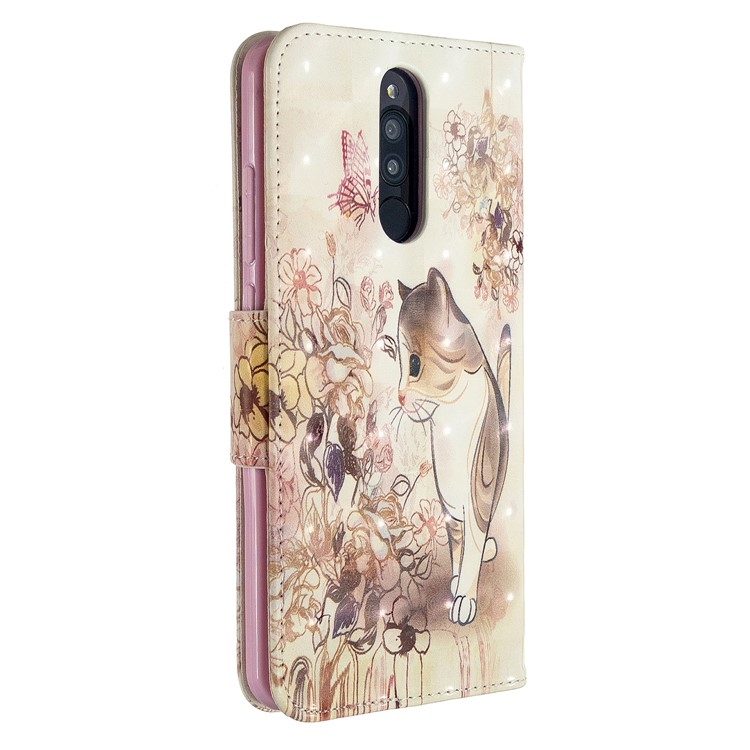 Pattern Printing Light Spot Decor Leather Case Stand Wallet Cover for Xiaomi Redmi 8 - Cat and Flowers-3