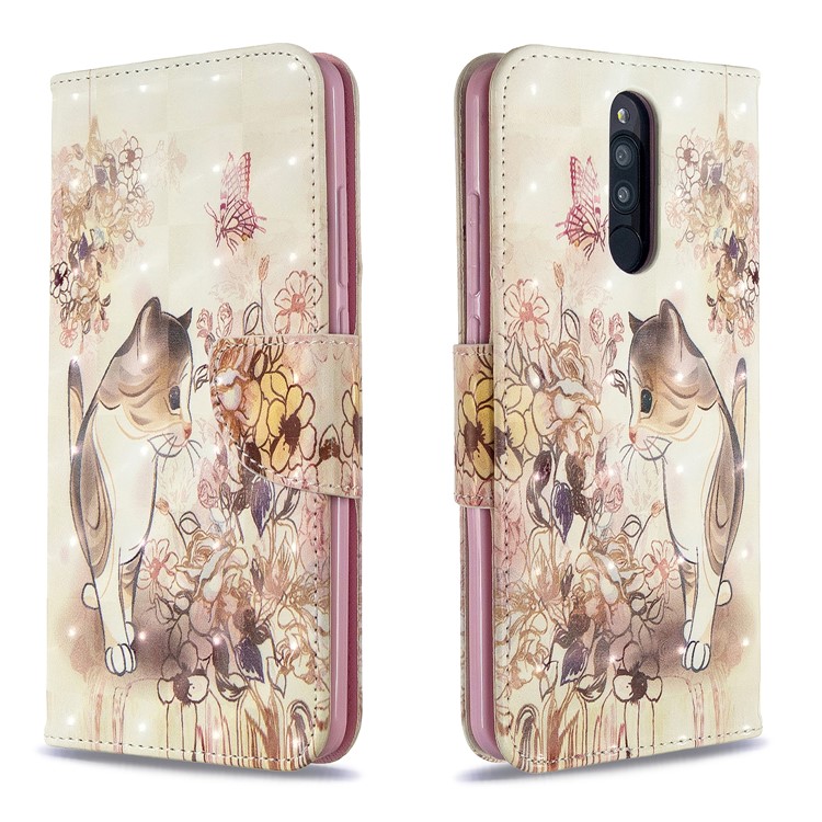 Pattern Printing Light Spot Decor Leather Case Stand Wallet Cover for Xiaomi Redmi 8 - Cat and Flowers-4
