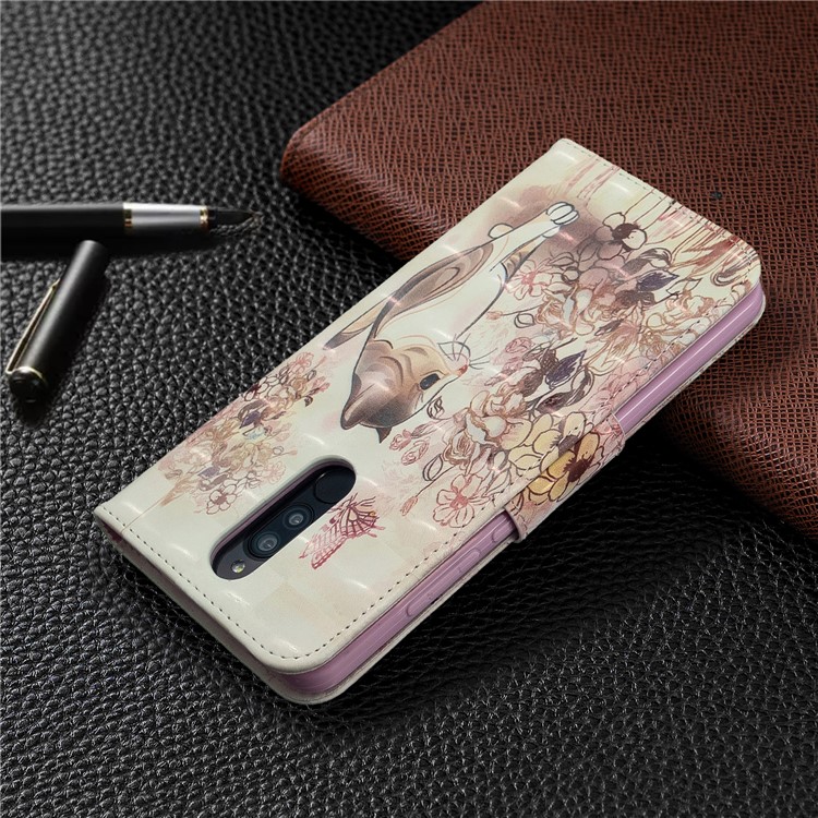 Pattern Printing Light Spot Decor Leather Case Stand Wallet Cover for Xiaomi Redmi 8 - Cat and Flowers-8